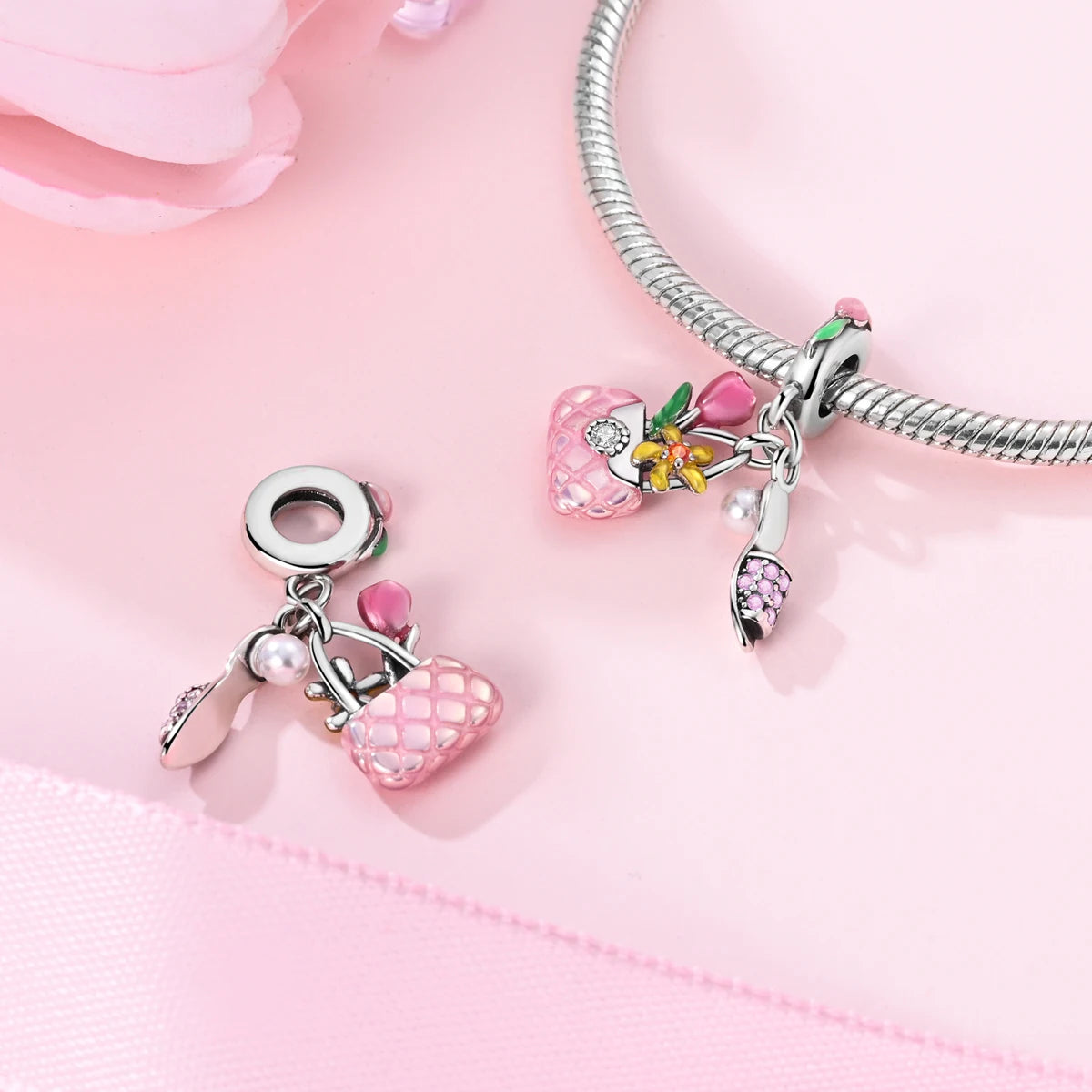 925 Sterling Silver Pink Ballet Girl Bow Pendant Charm Bead for Women – Elegant DIY Jewelry Making Charm for Bracelets & Necklaces