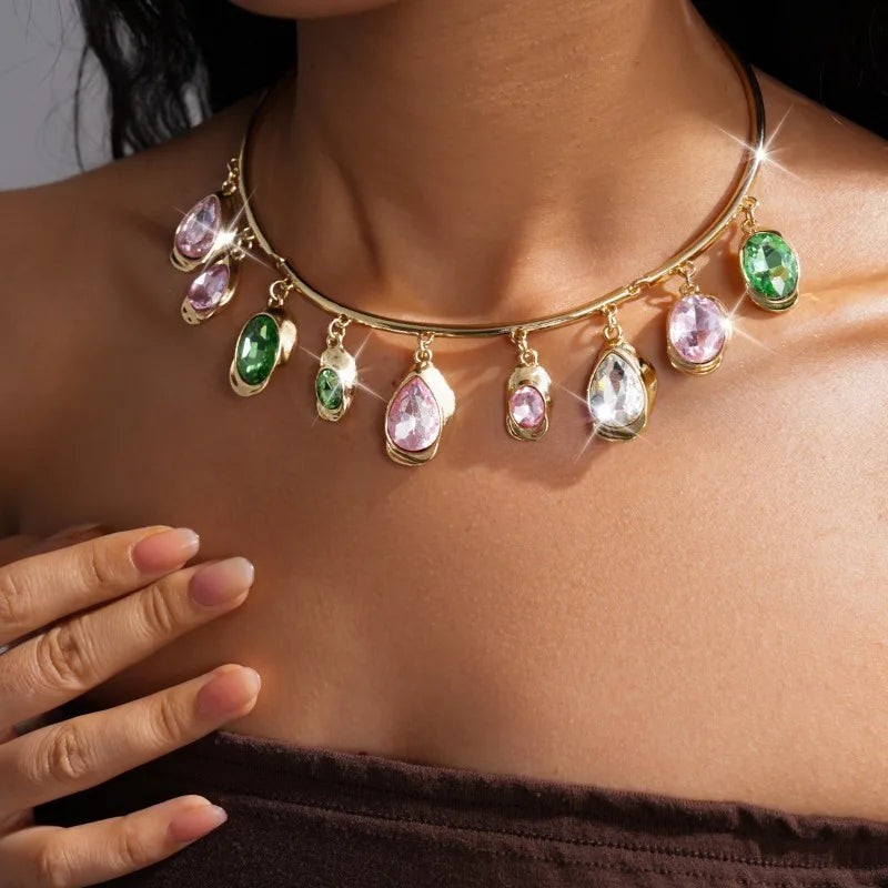 Women’s Boho Water Drop Wood & Rhinestone Necklace