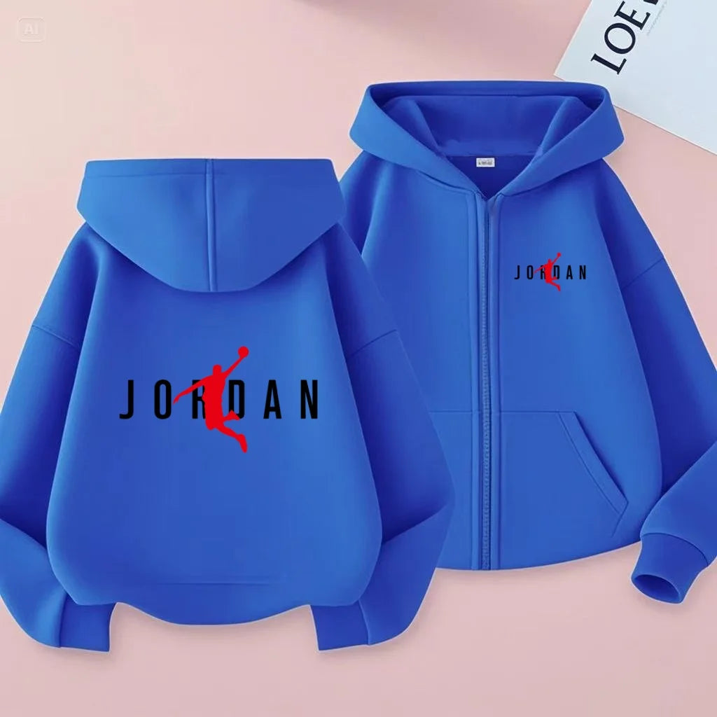 Kids Basketball Star Print Zipper Hoodie Sweatshirt for Boys and Girls 3-12 Years