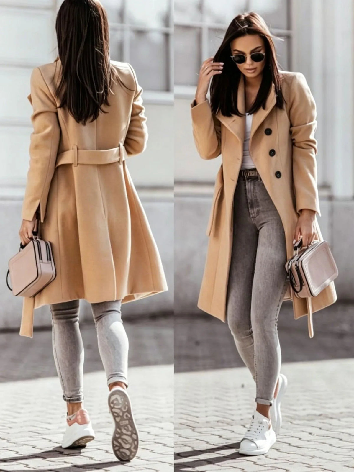Women's Elegant Belted Long Coat