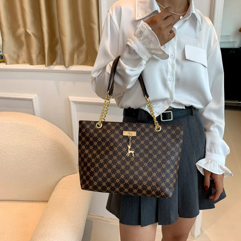 Women’s Fashion Plaid PU Shoulder Tote Bag