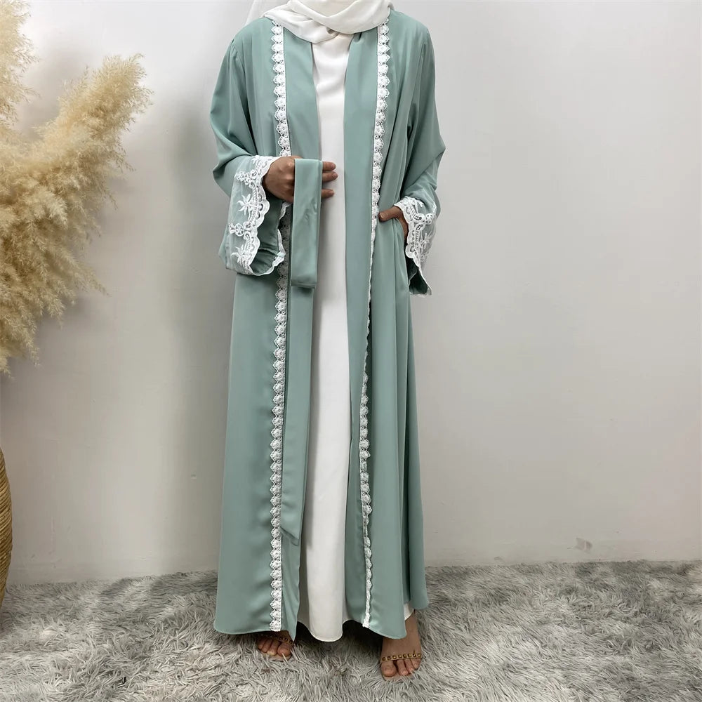 Women’s Lace Trim Nida Abaya with Pockets
