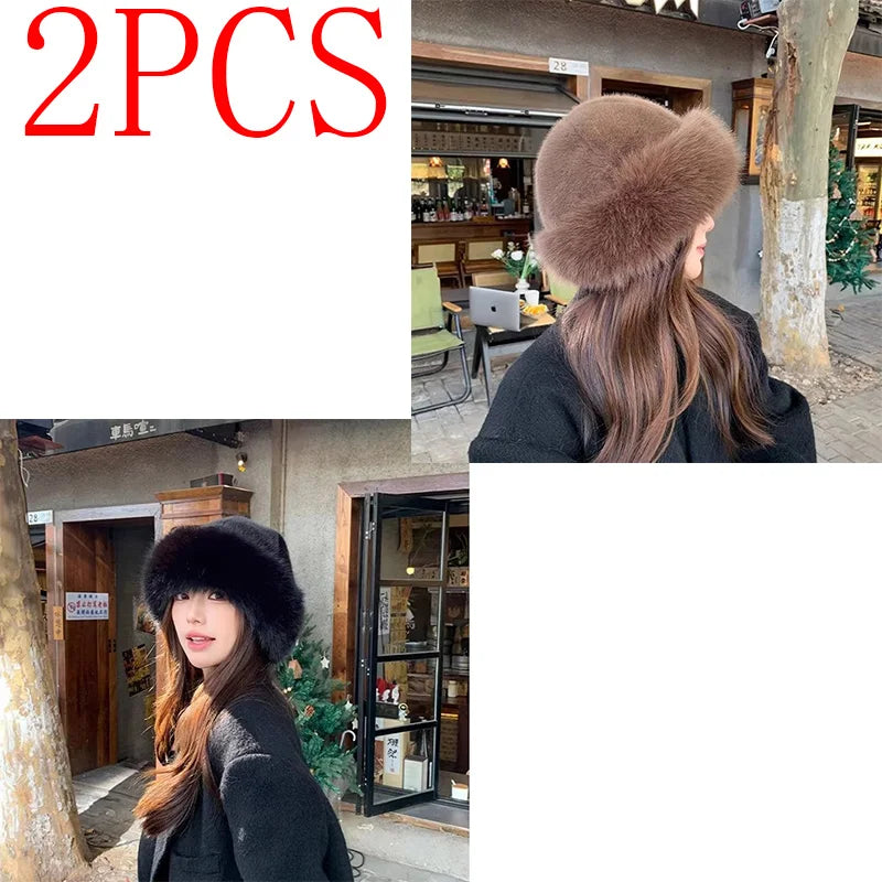 Autumn and Winter 2025 New Mongolian Hat Women's Fashion Fur Cap Fur Hat Brimless Plush Fluffy Skiing Riding Warm Caps MZr02