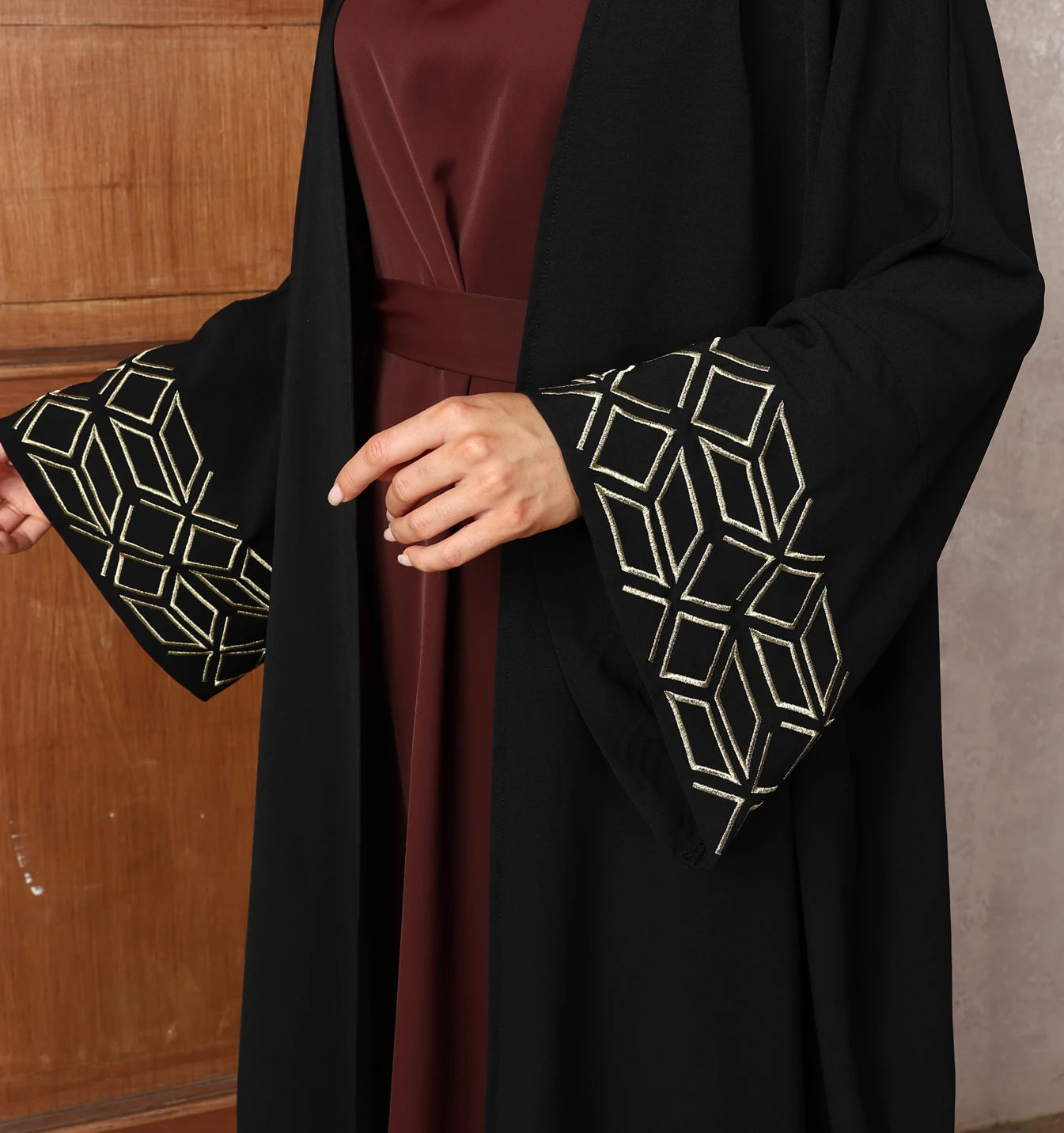 Elegant Embroidered Open Abaya