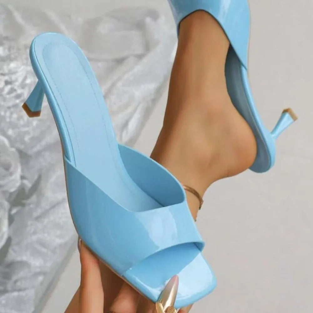Women’s Elegant Peep Toe Stiletto Heel Sandals Slip-On Open Toe Mid Heel Summer Office Party Dress Shoes