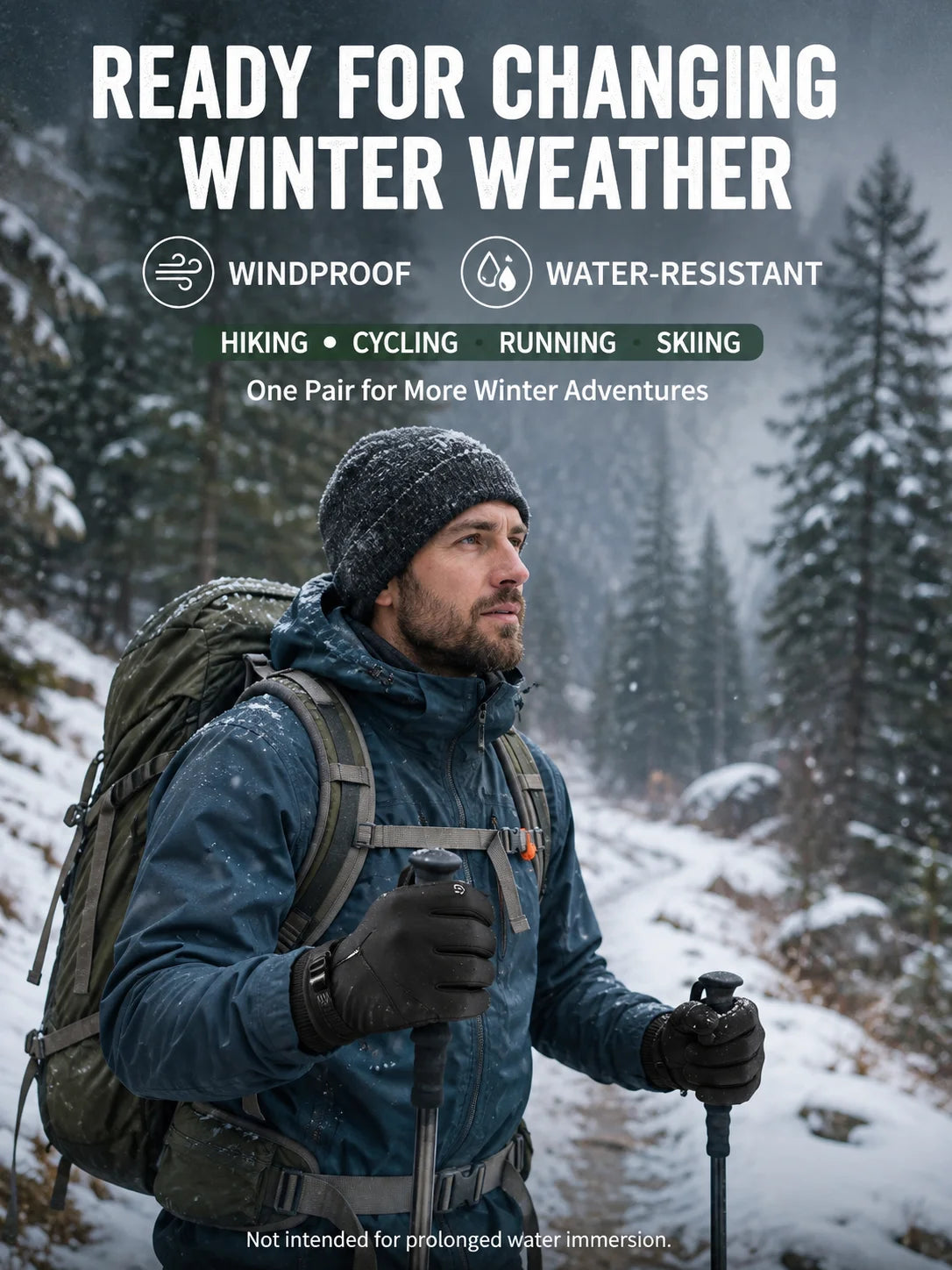 Outdoor Winter Gloves Men Women Thermal Touchscreen Water Resistant Anti Slip Zipper Pocket Gloves for Hiking Cycling