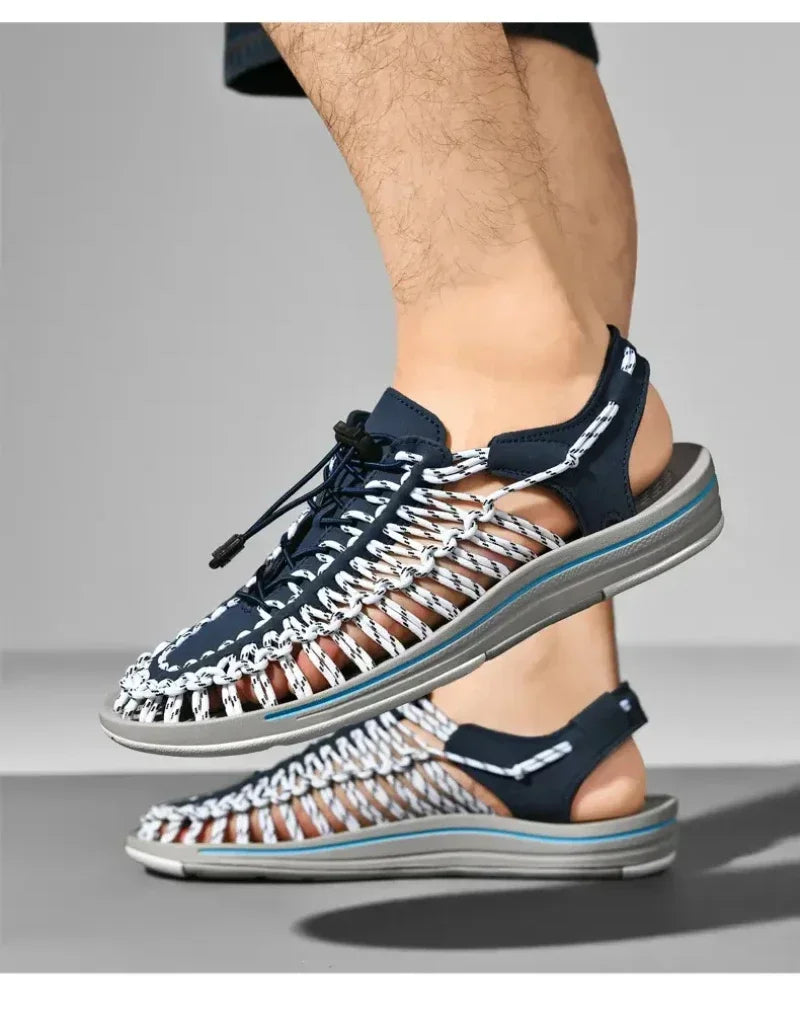 Summer Men Sandals Women Slippers Weaving Design Beach Sandals Breathable Casual Flat Sandals Outdoor Couples Sandals Size 48