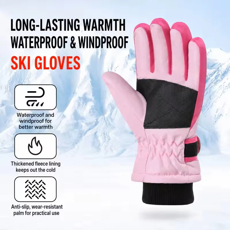 New Children Ski Gloves Keep Finger Warm Waterproof Thicken Mittens Winter Snowboard Snow Kids Gloves for Boys Girl Accessories
