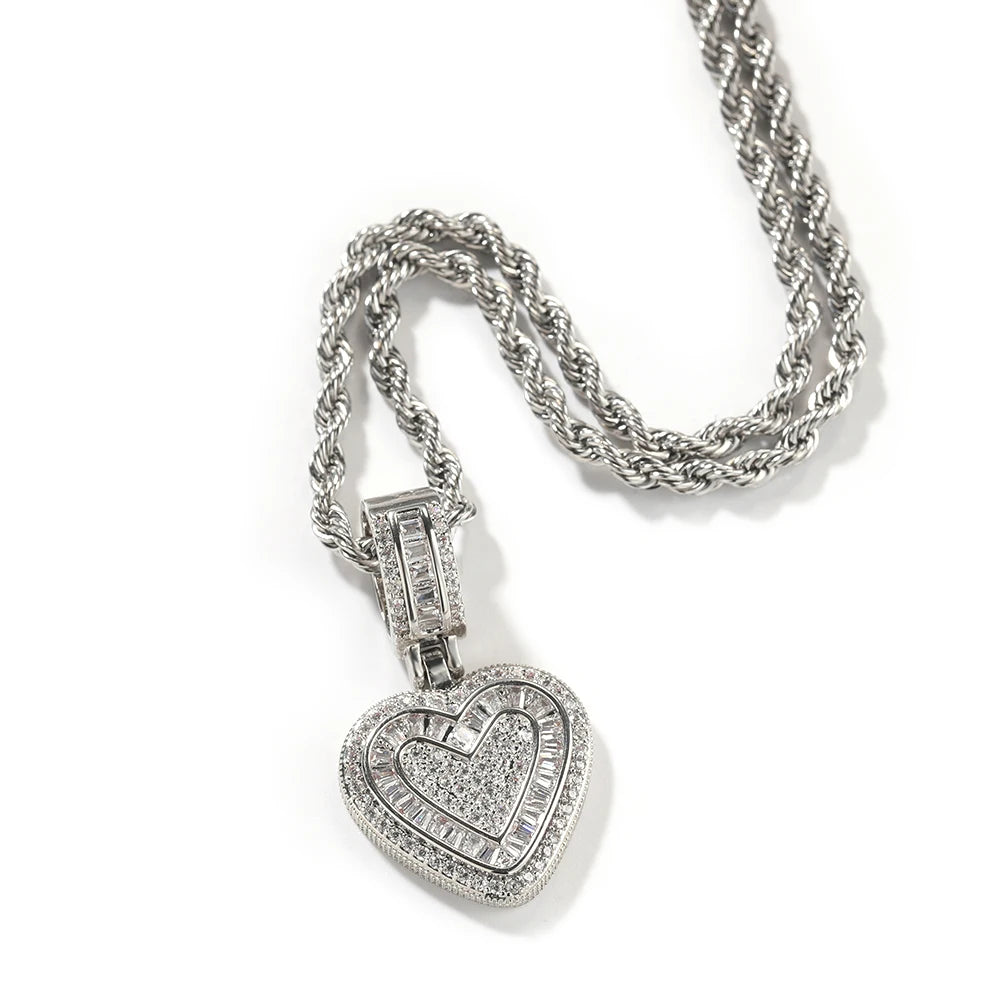 THE BLING KING Baguette CZ Small Heart Pendant Necklace for Women – Iced-Out 5A+ Cubic Zirconia Lovely Jewelry Birthday Gift