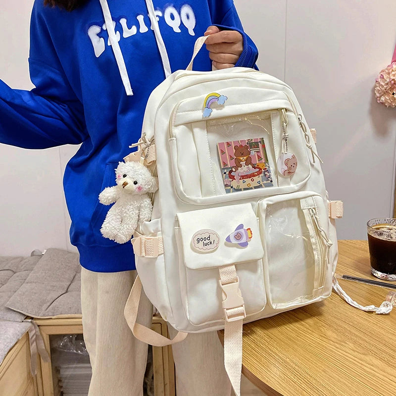 Cute Women’s Waterproof Nylon Backpack – Multi-Pocket Kawaii School Bag, Laptop & Book Pack for Girls, Stylish Student Travel Backpack