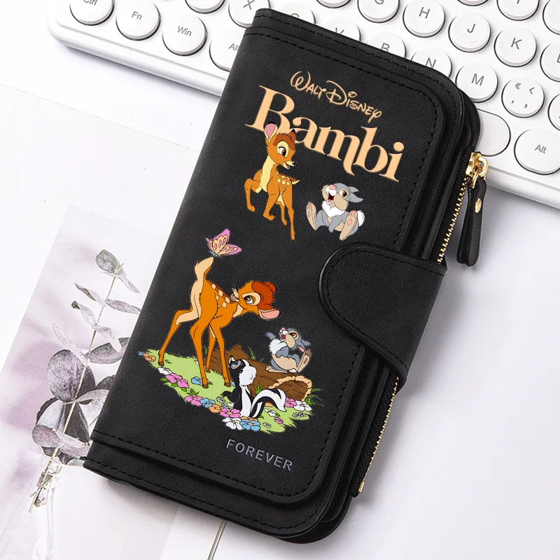 Bambi Long Zip Wallet for Women – Cute Cartoon Multi-Card Large Capacity Kawaii Clutch Bag, Soft Texture Fashion Purse