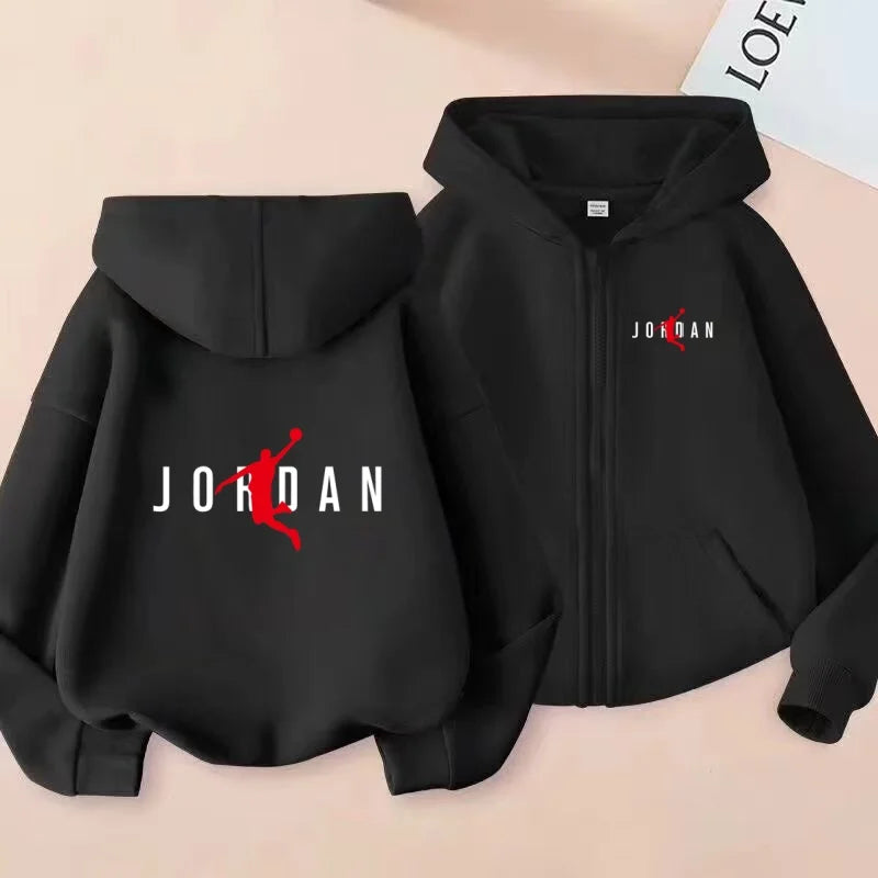 Kids Basketball Star Print Zipper Hoodie Sweatshirt for Boys and Girls 3-12 Years