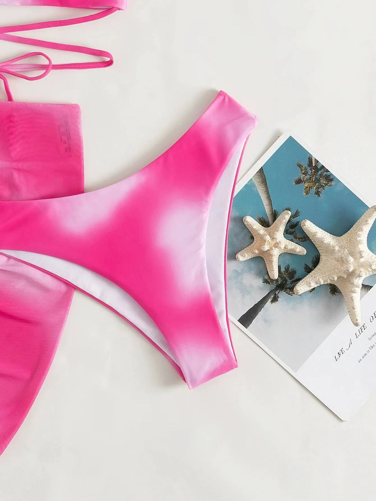 Tie Dye Bikini Swimsuit Women's Three Piece Set Mesh Skirt Split Body Suspender Fashionable Swimsuit Padded Bikini Set Swimwear