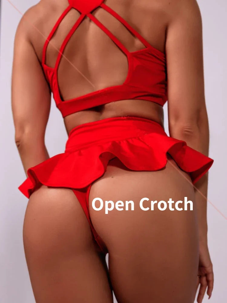 Woman Sexy Open Crotch Mini Invisable Zipper Crotchless Shorts Leggings Skirt Underwear Lingerie Outdoor Sex Tight Dress Pants