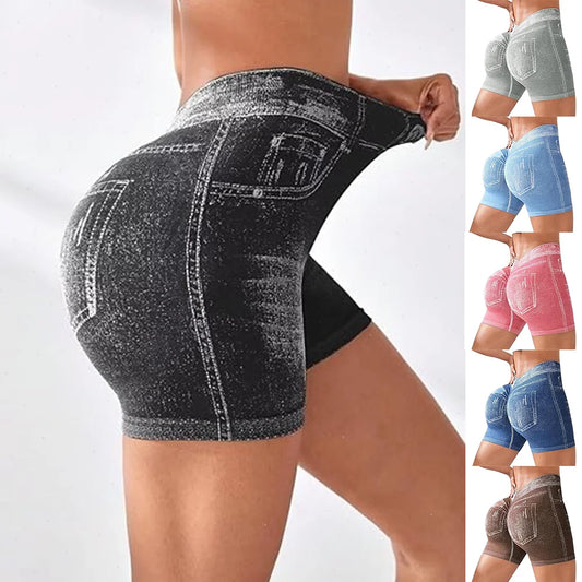 Scrunch Butt Lifting Shorts Women Skinny Gym Fitness Athletic Short Tights Elastic Sports Yoga Leggins V Back Shorts Faux Jeans