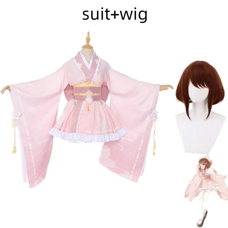 Anime Uraraka Ochaco Boku No Cosplay Costume Wig Kimono Lovely Pink Lolita Dress Hallowen Carnival Party Suit