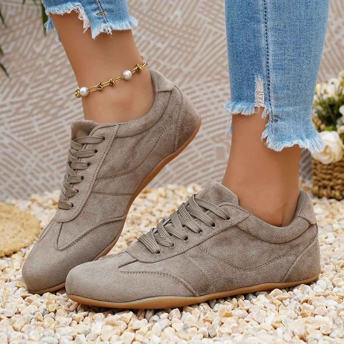Women Natural Suede Leather Lace-up 2026 New Sneakers Round Toe Soft Comfort Casual Female Outdoor Drive/walk Shoes for Woman