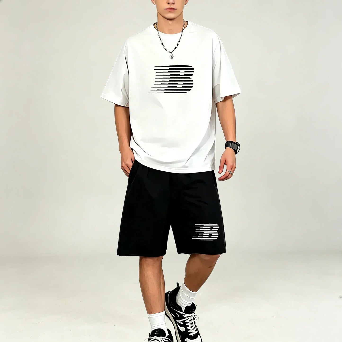 Men's Quick Dry Oversized T-Shirt and Drawstring Sport Shorts Set