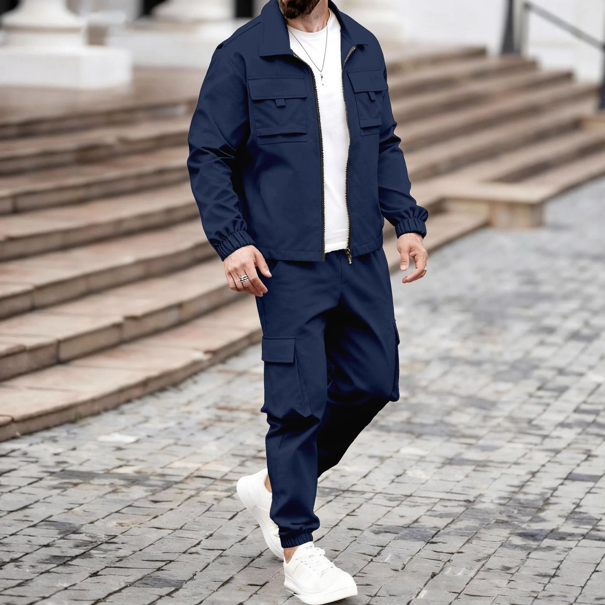 The men's stylish zipper coat and long pants set combines the elements of tactical casual style and sportswear collection-F15