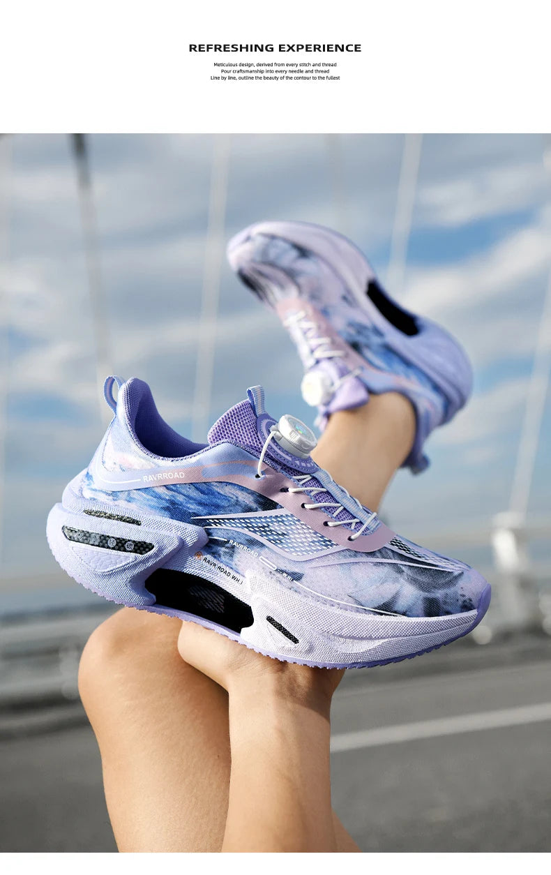 Elastic Speed Running Shoes for Men, Carbon Plate Push Rotating Buckle Sports Shoes for Women, Professional Shock-Absorbing