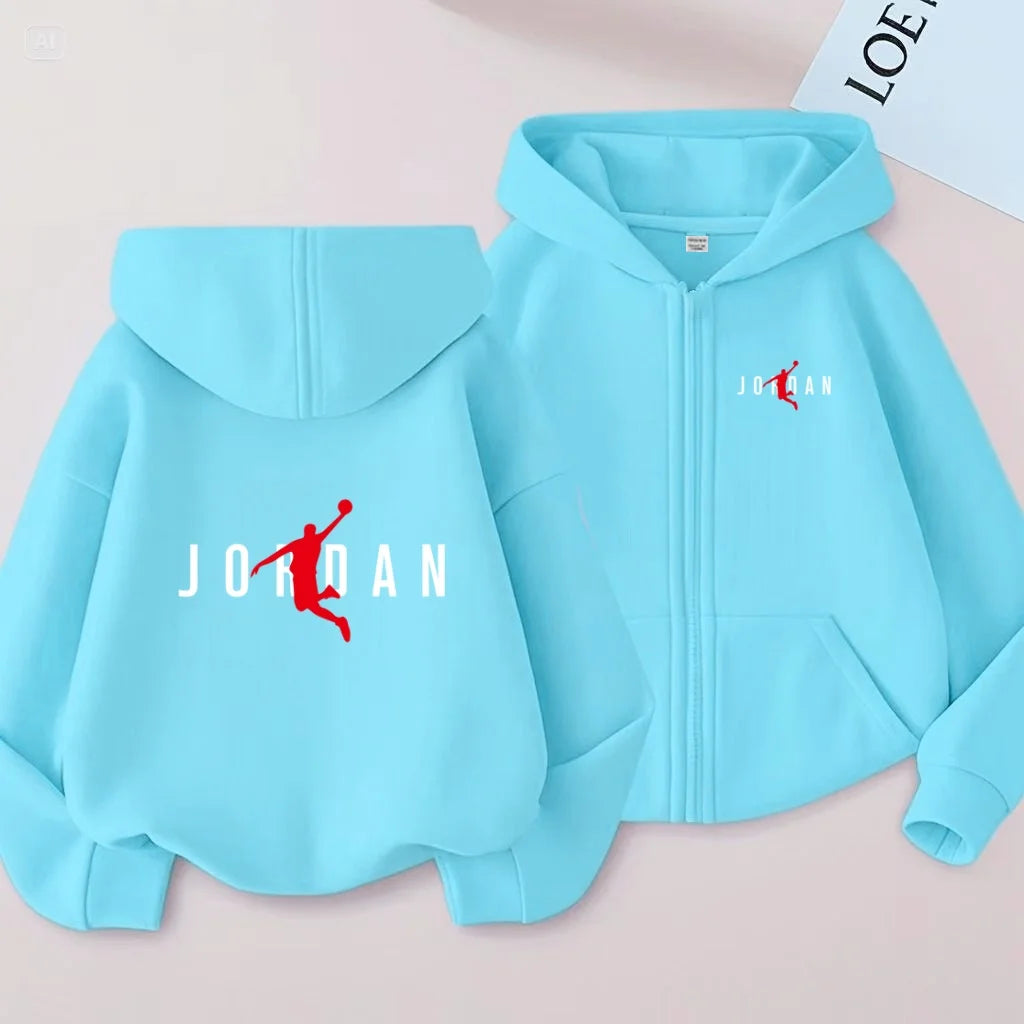 Kids Basketball Star Print Zipper Hoodie Sweatshirt for Boys and Girls 3-12 Years