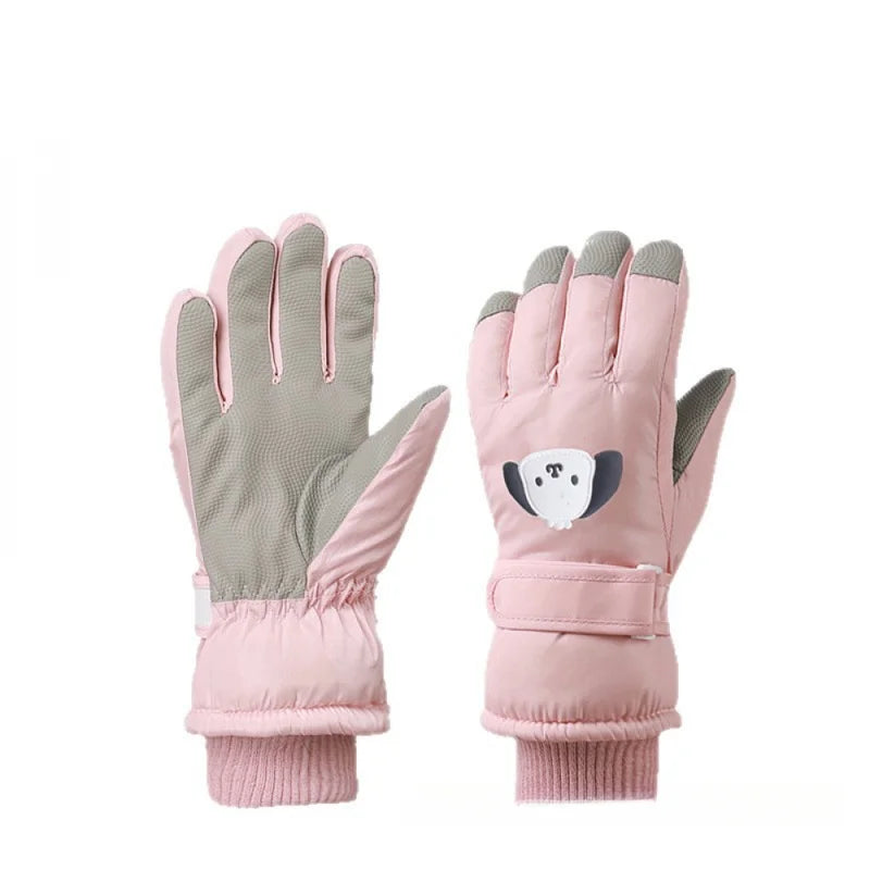 Kids Ski Gloves Boys Girls Winter Warm Fleece Lined Cotton Padded Thickened Anti-Slip Cute Snow Play Water Resistant Snowboard