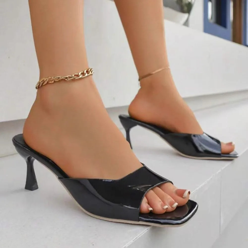 Women’s Elegant Peep Toe Stiletto Heel Sandals Slip-On Open Toe Mid Heel Summer Office Party Dress Shoes