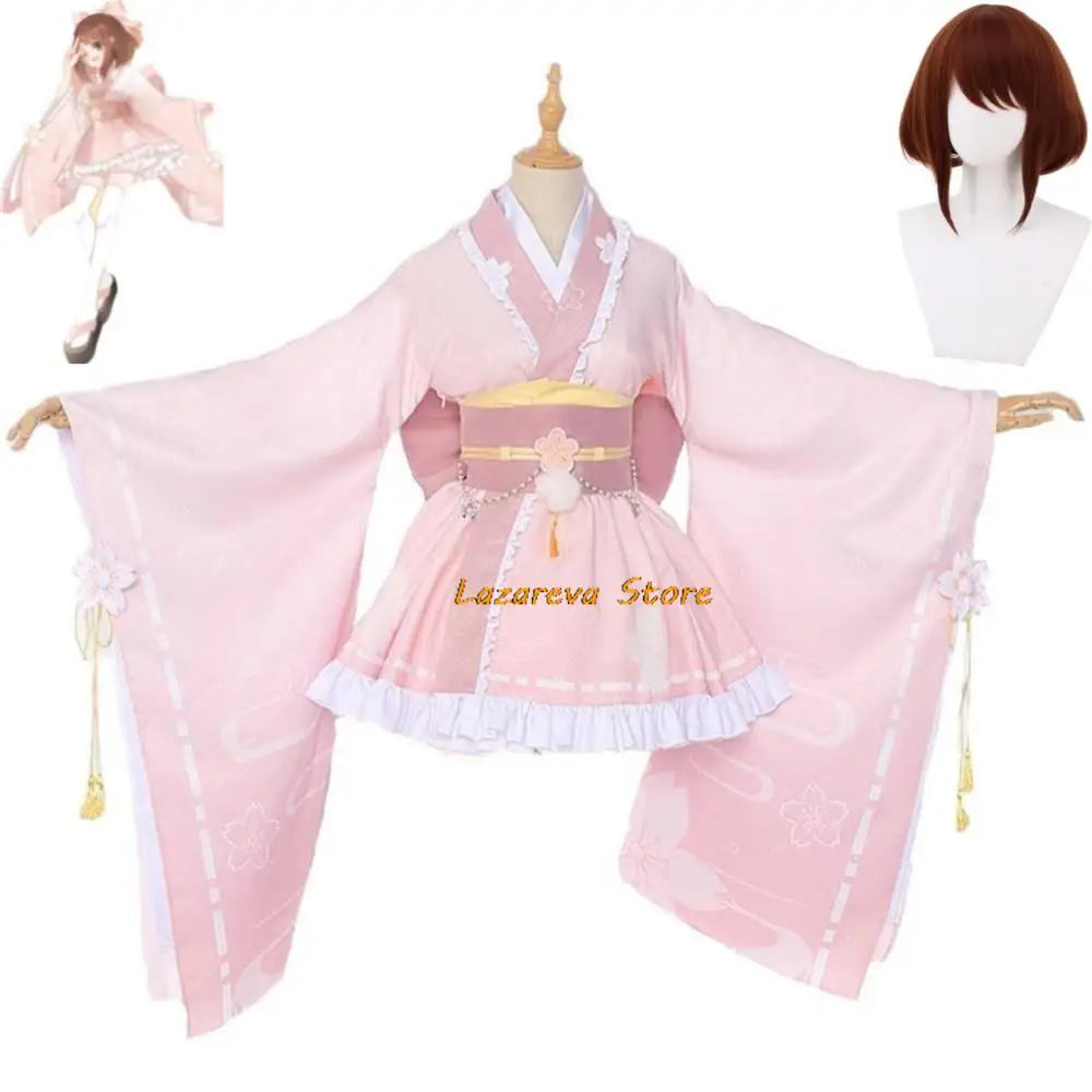 Anime Uraraka Ochaco Boku No Cosplay Costume Wig Kimono Lovely Pink Lolita Dress Hallowen Carnival Party Suit