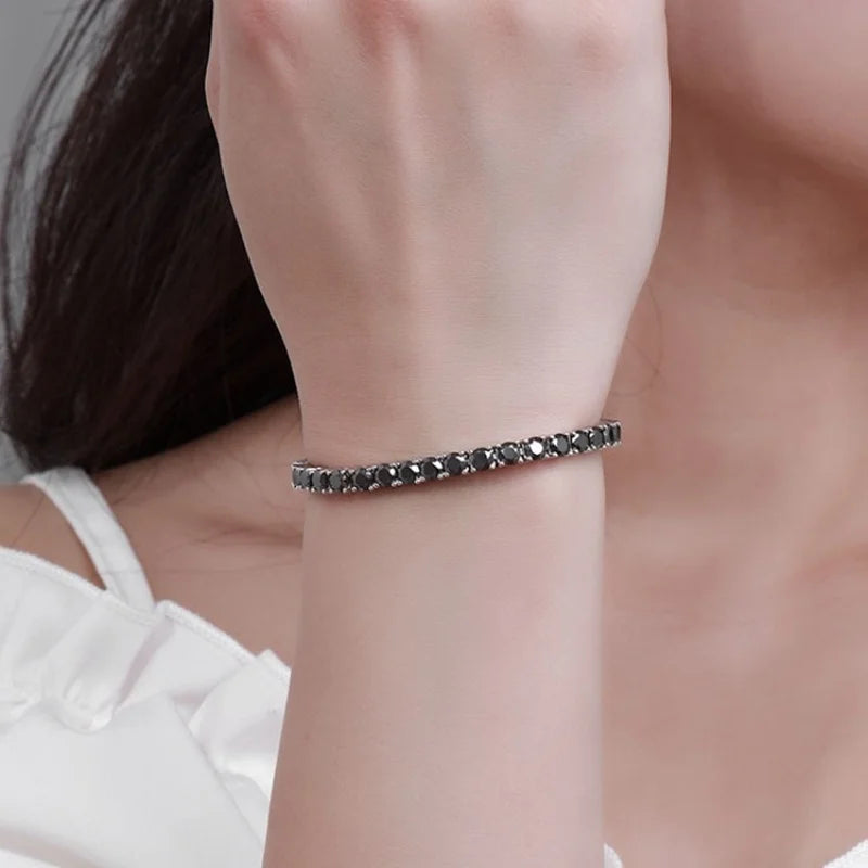 New Fashion S925 Sterling Silver 18K Gold-Plated 5A Black Zircon Tennis Bracelet for Men & Women
