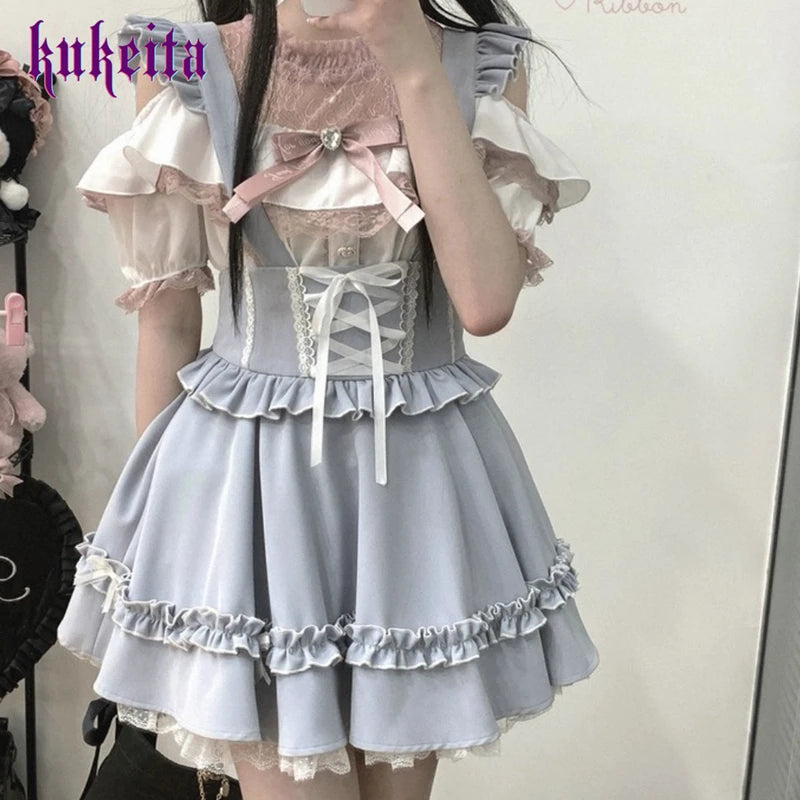 Women’s Gothic Lolita Lace-Up Mini Skirt
