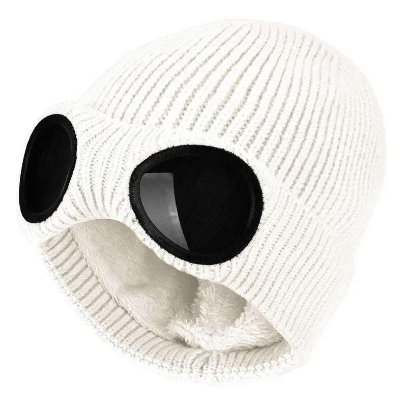 Men Women Winter Plus Plush Thicker Warmer Bonnet Ladies Casual Cap Acrylic Knitted Warm Goggles Hats Skullies Beanies R82
