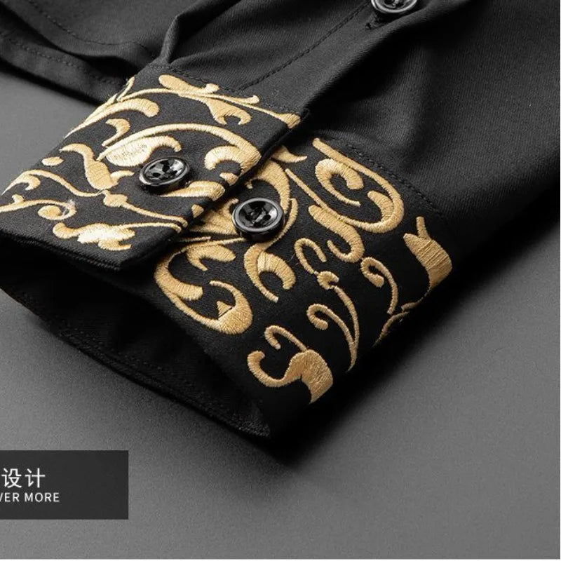 Japanese Style Light Luxury Summer Men's Square Collar Embroid Single Breasted Fashion Casual Long Sleeve Loose Shirts Tops