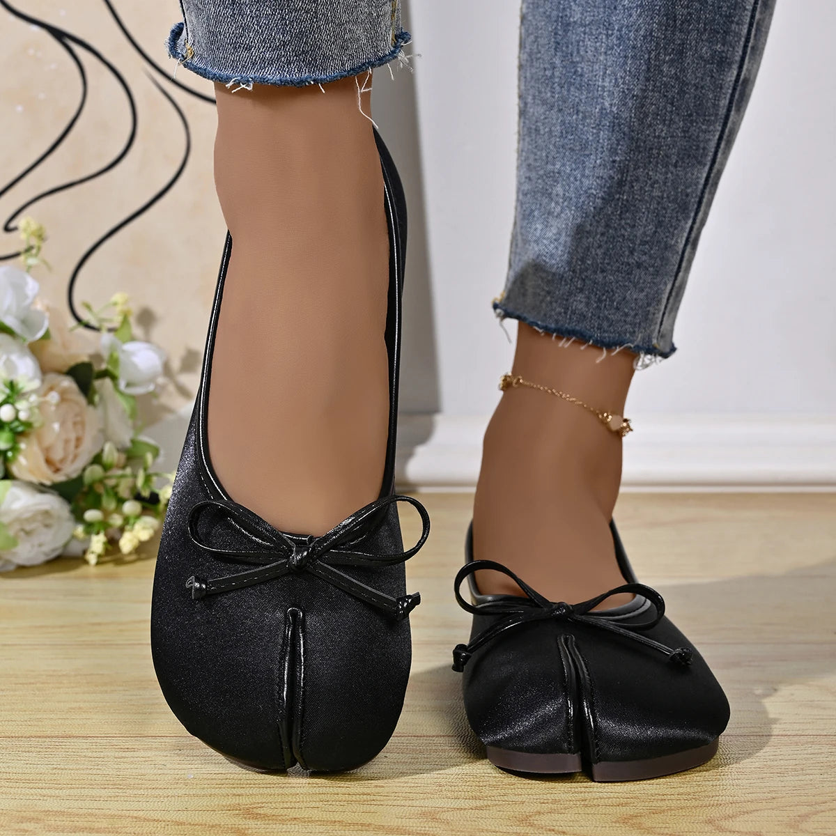 Soft Split Toe Tabi Ballet Flats Women Bowknot Leather Round Toe Ballerina Shoes Low Heel Slip On Loafers Casual Moccasins 2026