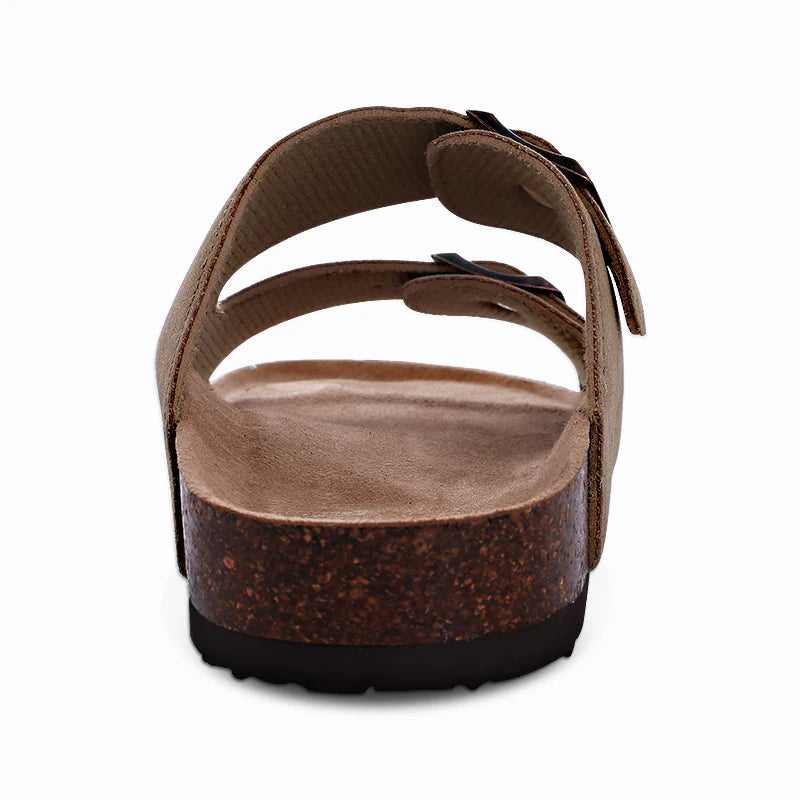 Comwarm Classic Cork Slippers For Women New Fashion Suede Flats Sandals Summer Couple Beach Slides Shoes With Adjustable Buckle