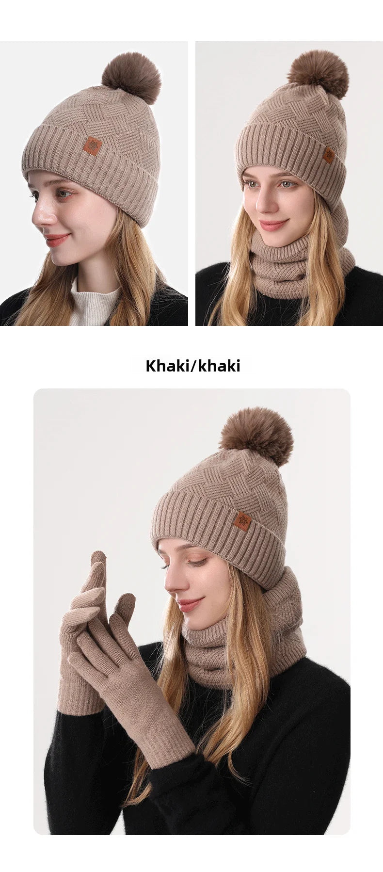 Men's / Women's Outdoor Warm Fleece-lined Knitted Hats Winter Cold-proof Double-layer Stocking Cap One/three-piece Set Skullies
