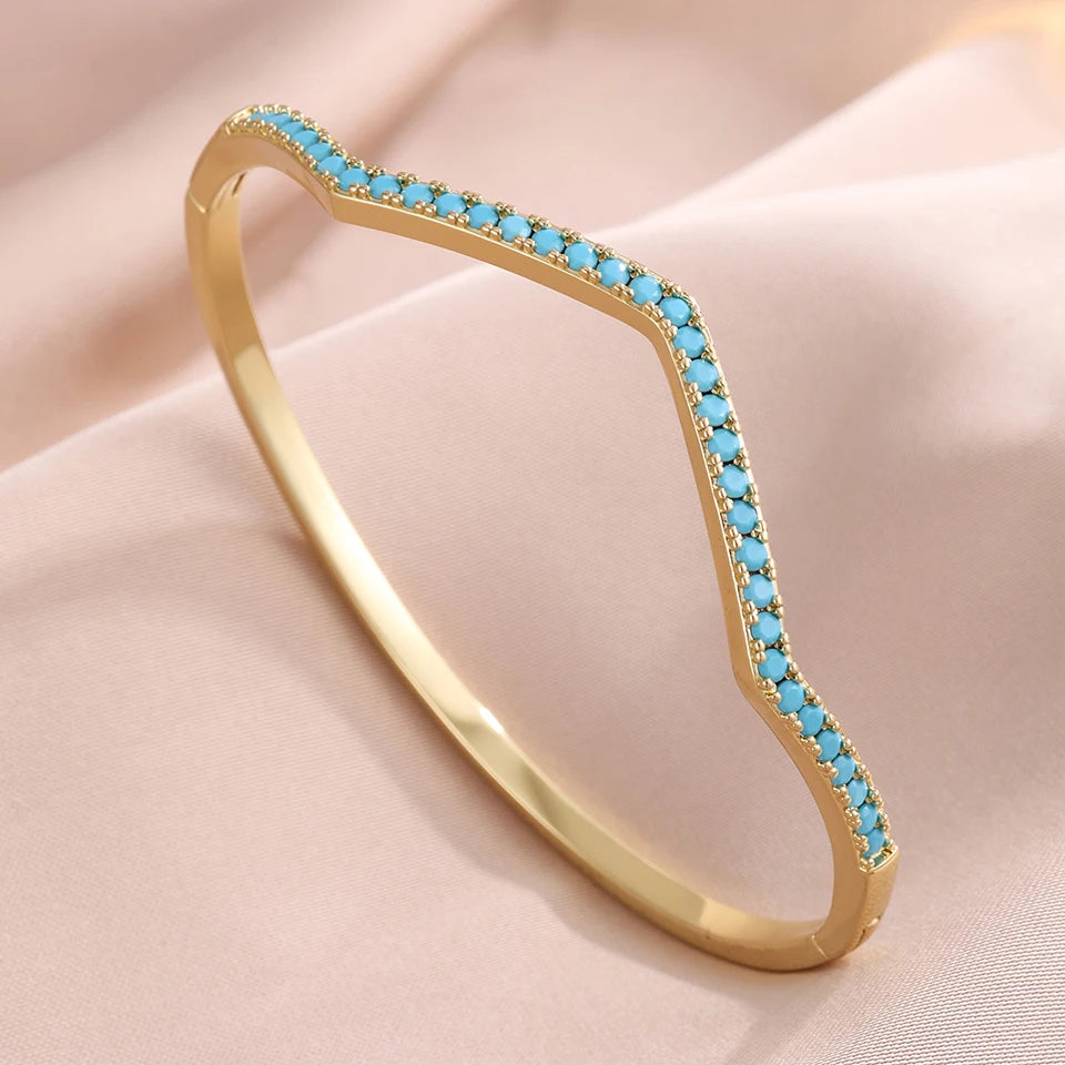 ZAKOL 5PCS Niche Blue Turquoise Zircon Stackable Bracelets for Women – Exquisite Elegant Wedding & Party Jewelry Gift Set
