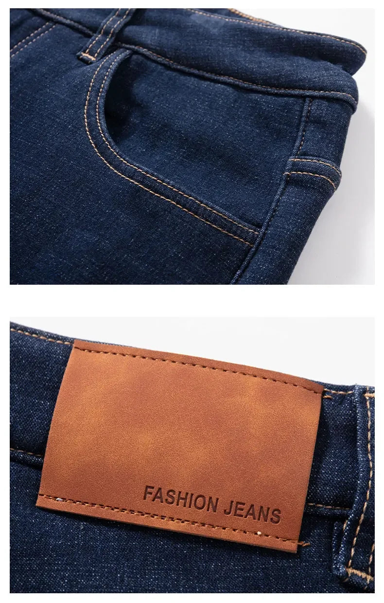 Plus Size 44 46 Casual Sherpa Warm Jeans Men Winter Velvet Thick Trousers Loose Straight Business Classic Fleece Denim Pants