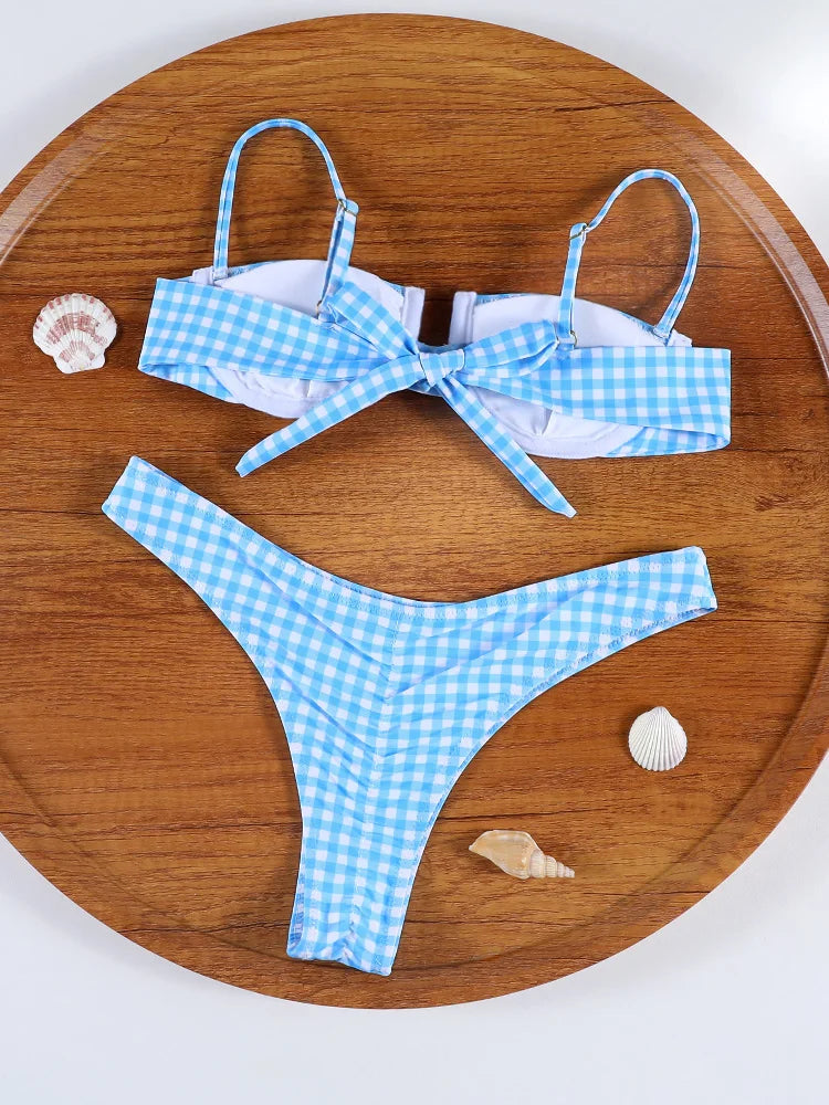 ZRTAK Sexy Bikinis Triangle Micro Swimwear Women Bathing Suit Pleated Blue Swimsuit Females Bikini Sets Thong Biquinis