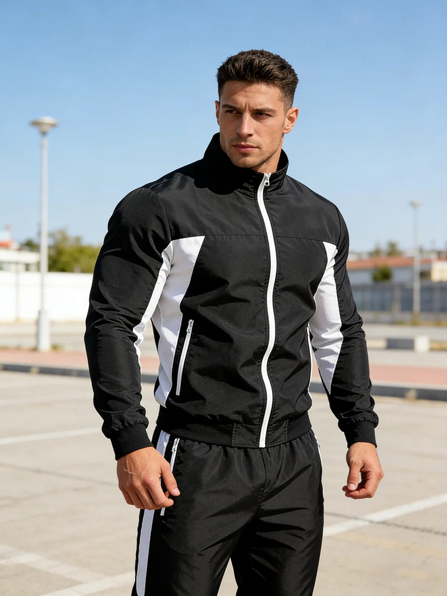 Men’s Lightning Print Sportswear Tracksuit Set – Zip-Up Jacket & Matching Trousers for Outdoor Fitness, Cycling & Casual Active Wear