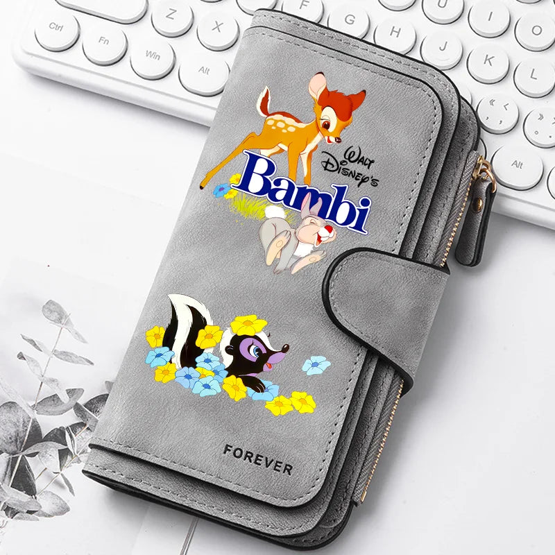 Bambi Long Zip Wallet for Women – Cute Cartoon Multi-Card Large Capacity Kawaii Clutch Bag, Soft Texture Fashion Purse