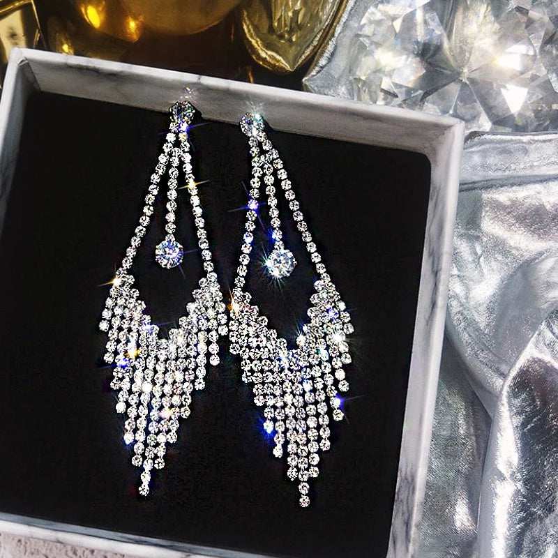 Crystal Zircon Geometric Drop Earrings