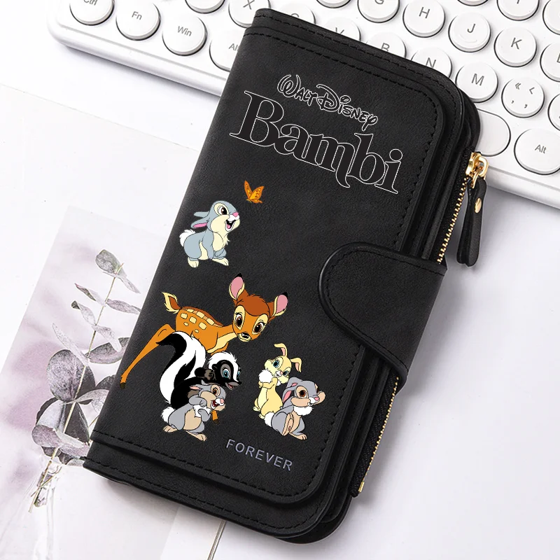 Bambi Long Zip Wallet for Women – Cute Cartoon Multi-Card Large Capacity Kawaii Clutch Bag, Soft Texture Fashion Purse