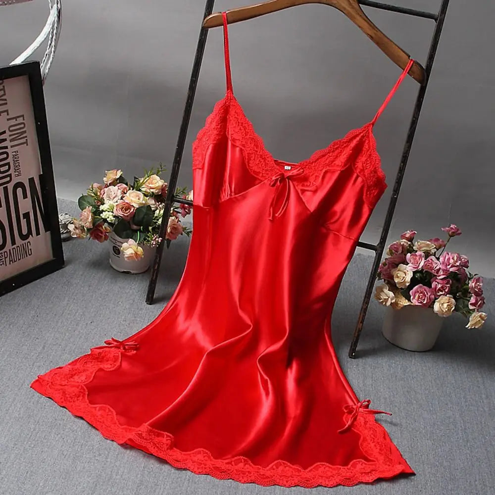 Women’s Elegant V-Neck Satin Nightgown