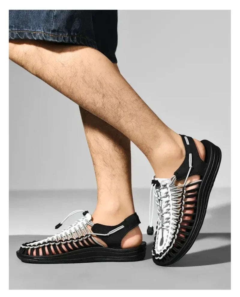 Summer Men Sandals Women Slippers Weaving Design Beach Sandals Breathable Casual Flat Sandals Outdoor Couples Sandals Size 48