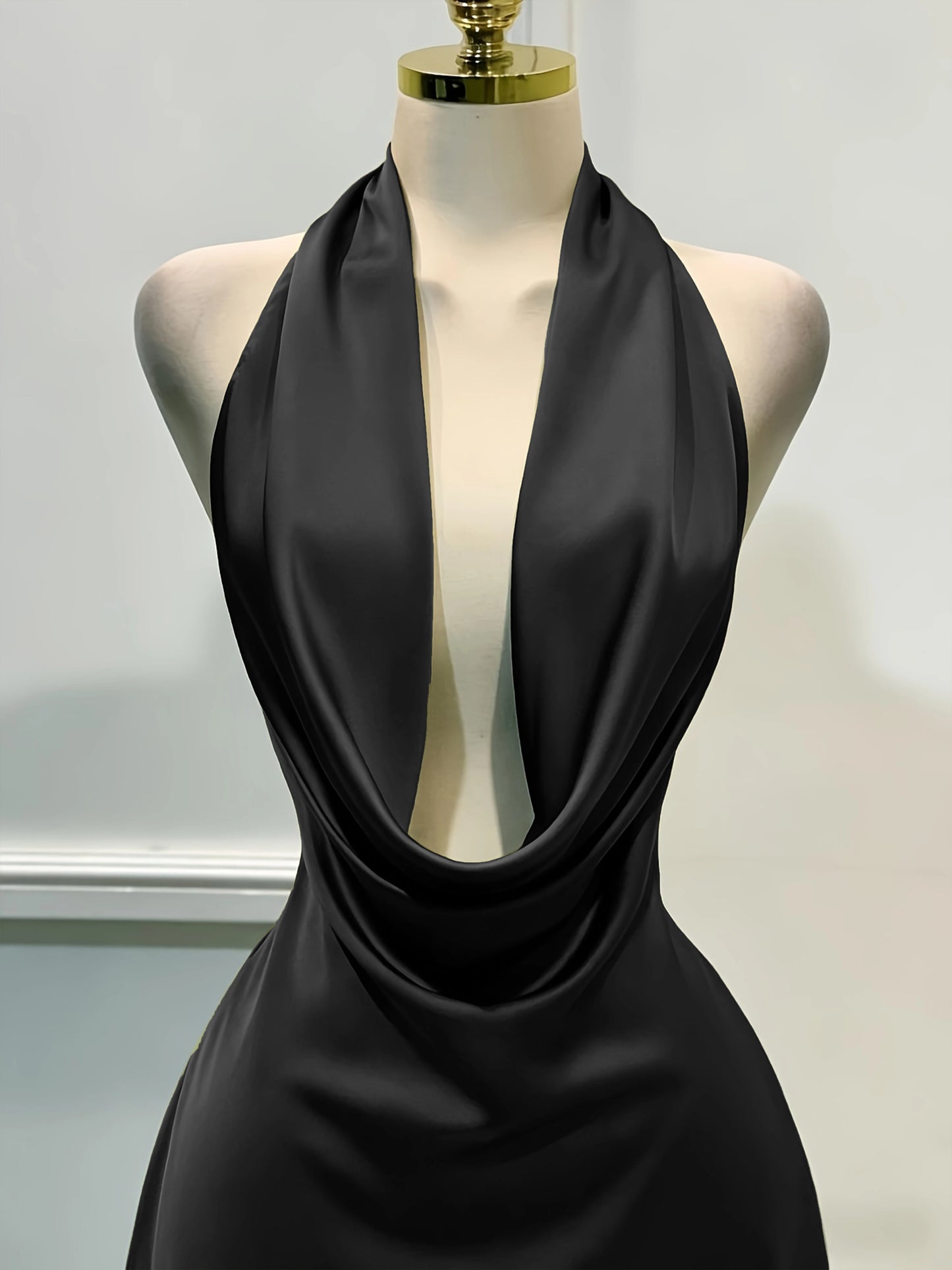 Women’s Elegant Solid Satin Midi Dress – Back Zipper Open Back Fitted Cocktail Party & Vacation Evening Gown