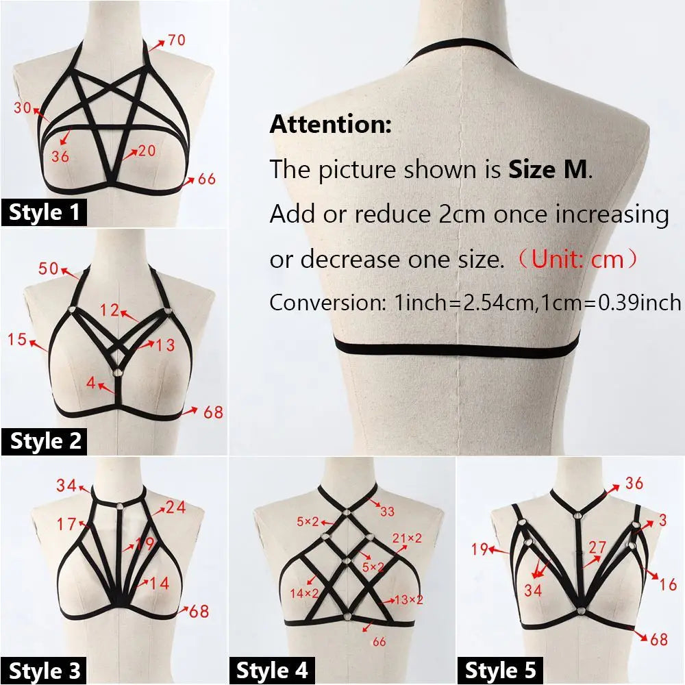 Fashion  Women's Sexy Black Lingerie Hollow Caged Harness Bra Tops Push Up Bralette Bustier Belt Bra