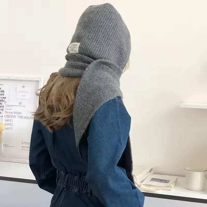 Oversize Hood Scarf Balaclava Hat Winter Ear Protection Windproof Warm Balaclava Hats Women Fashion Hat and Scarf Skullies Beani