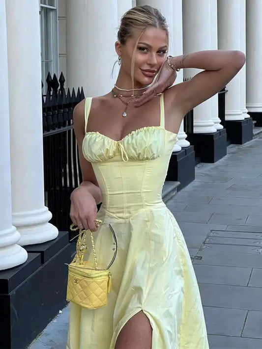Women’s Floral Backless High-Slit Summer Dress