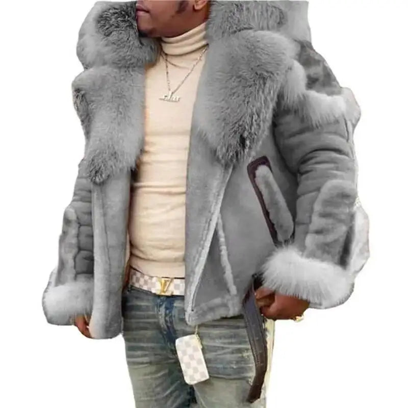 Men's Faux Leather Fur Collar Winter Jacket