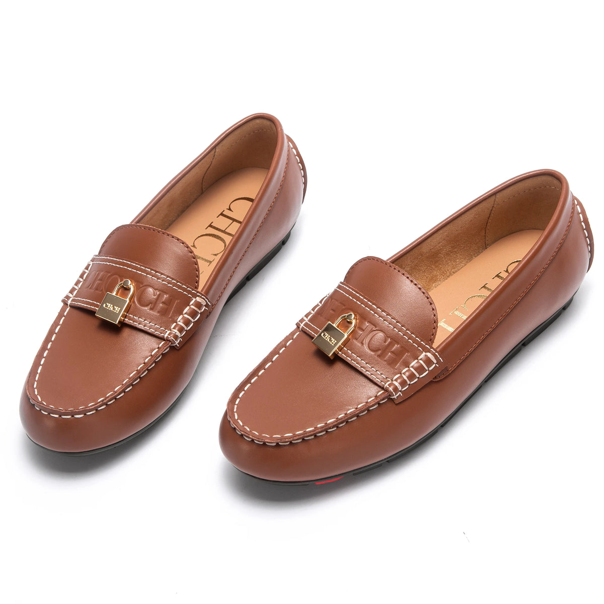 CHCH Women's Brown Flat Shoes 2026 Spring New High Quality Leather Shoes for Casual Business